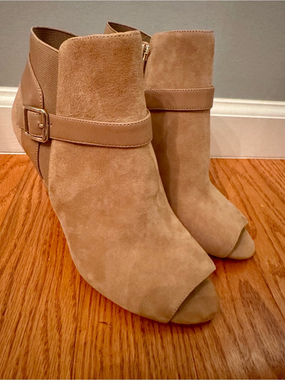Marc Fisher Tan Suede Peep Toe Booties Size 8.5W